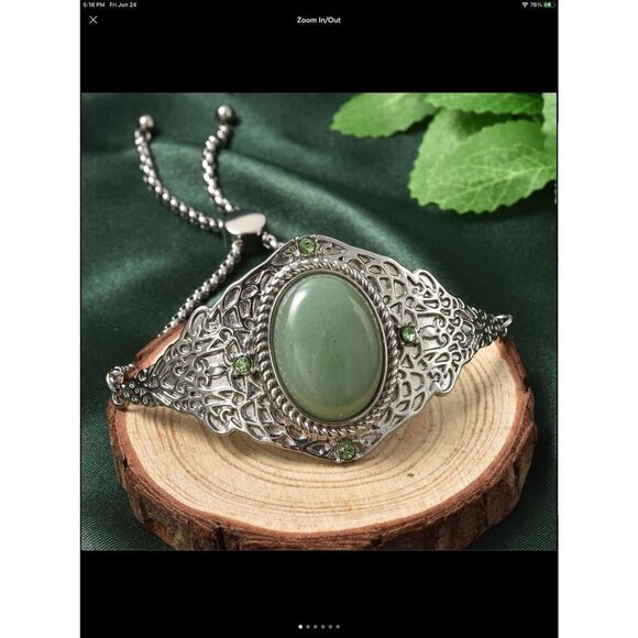 New~Gorgeous Oval Adventurine Bolo Slider Bracelet & Earring Set - Picture 1 of 6